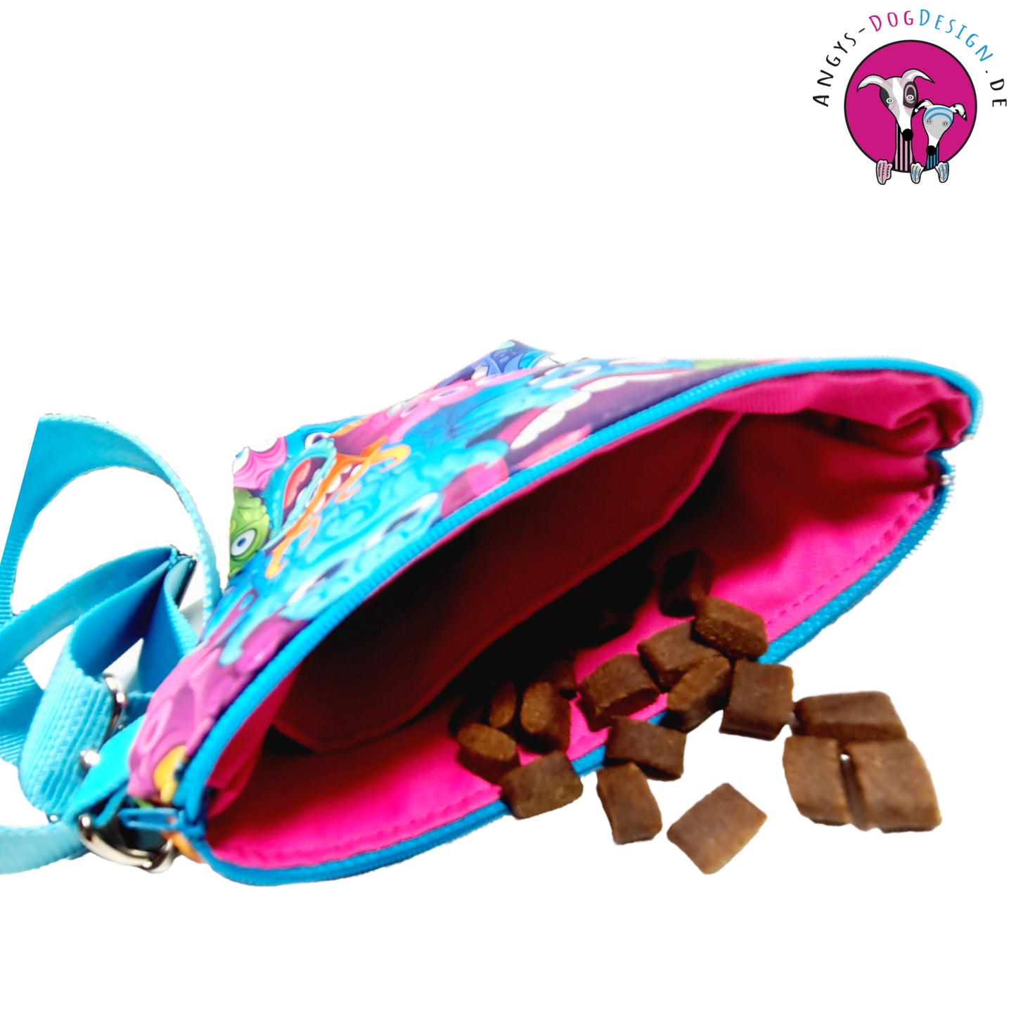 Gassi-Bag Tasche Gassitasche Bauchtasche Futterbeutel Leckerlibeutel Crossbody Hund Hunde Softshell Outdoor waschbar bunt praktisch Reißverschluss Hundehalsband Hundeleine