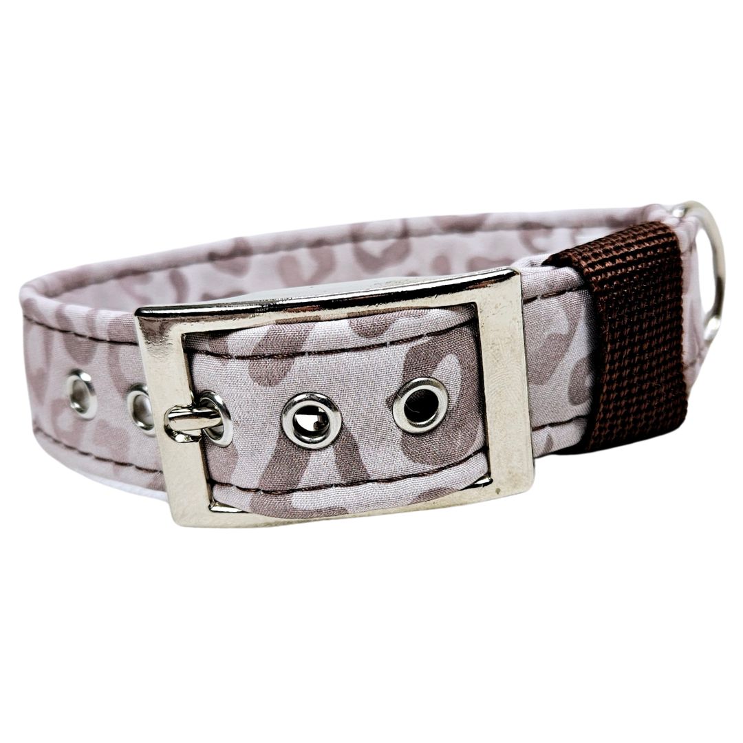 Sofortkauf-Hundehalsband-Leinen-Set "Softshell" Leo-beige-grau