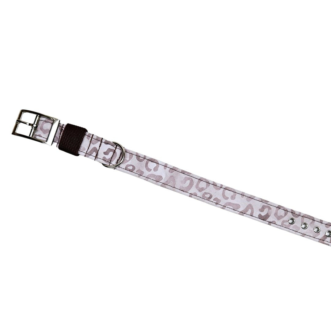 Sofortkauf-Hundehalsband-Leinen-Set "Softshell" Leo-beige-grau