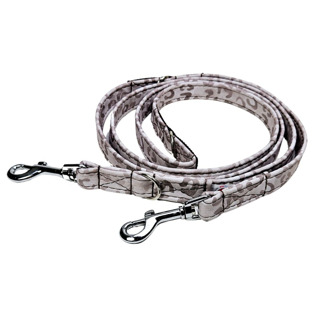 Sofortkauf-Hundehalsband-Leinen-Set "Softshell" Leo-beige-grau