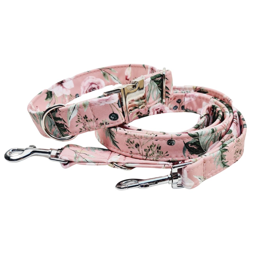 Sofortkauf-Hundehalsband-Leinen-Set "Softshell" Rosentraum