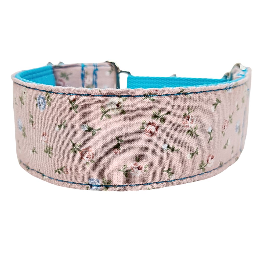 Sofortkauf-Martingale-Halsband-reduziert-Röschen-mini-altrosa-blau XS (22-32 cm)