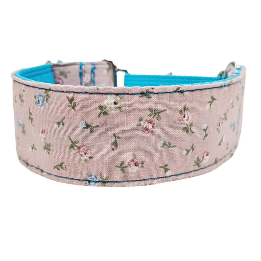 Sofortkauf-Martingale-Halsband-reduziert-Röschen-mini-altrosa-blau XS (22-32 cm)