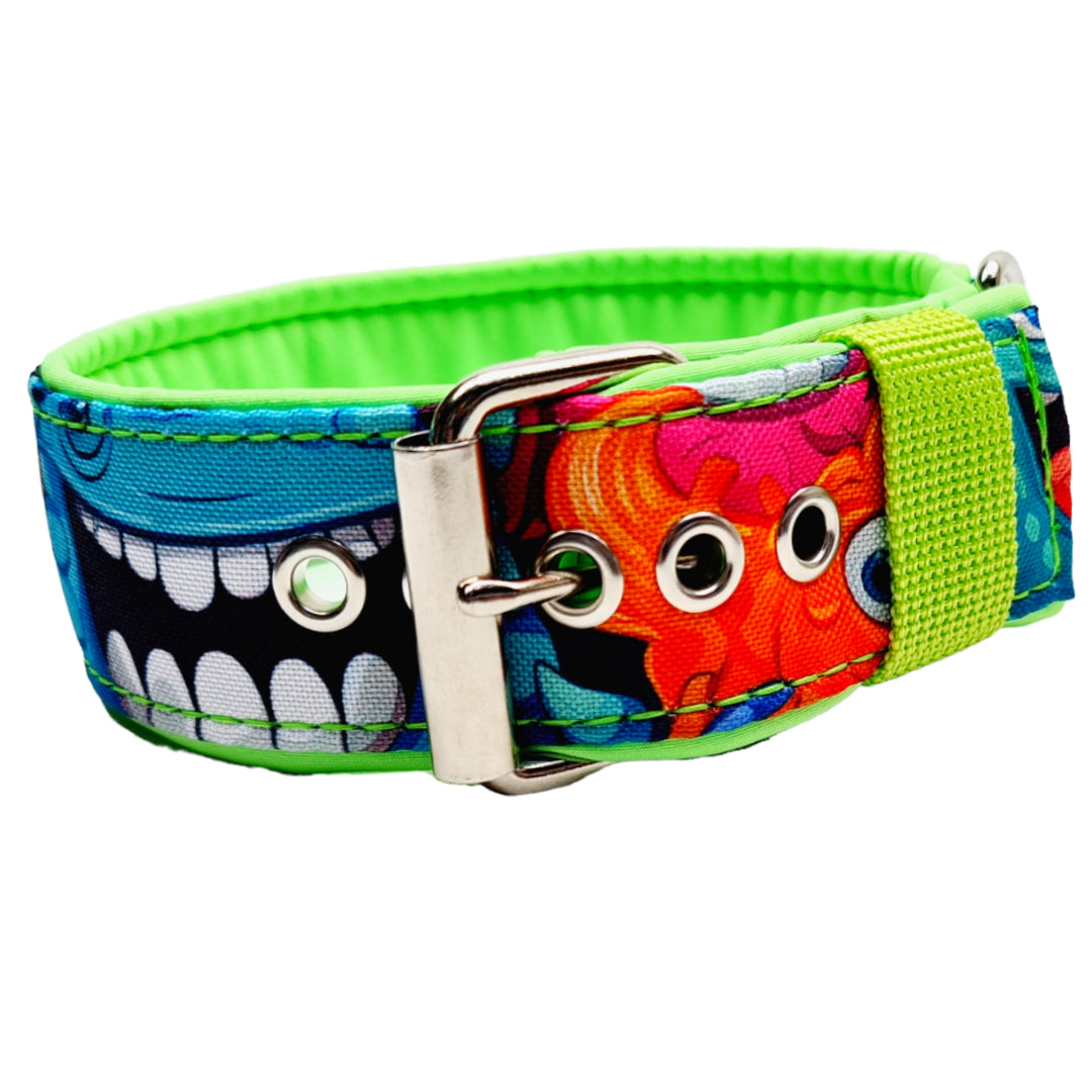 Hundehalsband Halsband Hund Hunde breites Halsband bunt Leo multi neon Schnalle Klickverschluss Martingale Zugstopp Paracord Tauhalsband Lederhalsband Dog collar Hundeaccessoires Hundetraining Hundezeug Hundeladen Onlineshop Hundeleine Leine leash Tauleine Fettleder Lederleine lang verstellbar stufenlos softshell outdoor cord canvas wasserabweisend 