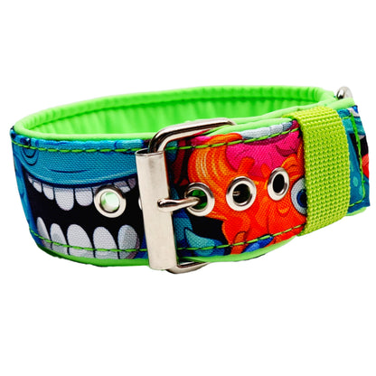 Hundehalsband Halsband Hund Hunde breites Halsband bunt Leo multi neon Schnalle Klickverschluss Martingale Zugstopp Paracord Tauhalsband Lederhalsband Dog collar Hundeaccessoires Hundetraining Hundezeug Hundeladen Onlineshop Hundeleine Leine leash Tauleine Fettleder Lederleine lang verstellbar stufenlos softshell outdoor cord canvas wasserabweisend 