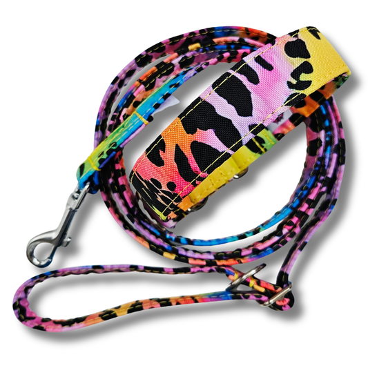 Sofortkauf-Stufenlos verstellbare Leine "Outdoor-LEO-neon-multi"