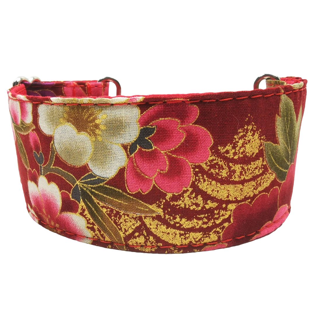 Sofortkauf-Martingale-Halsband-reduziert-Japan-Kranich&Flowers-red-gold XXS (18-24 cm)