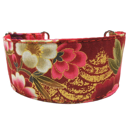 Sofortkauf-Martingale-Halsband-reduziert-Japan-Kranich&Flowers-red-gold XXS (18-24 cm)