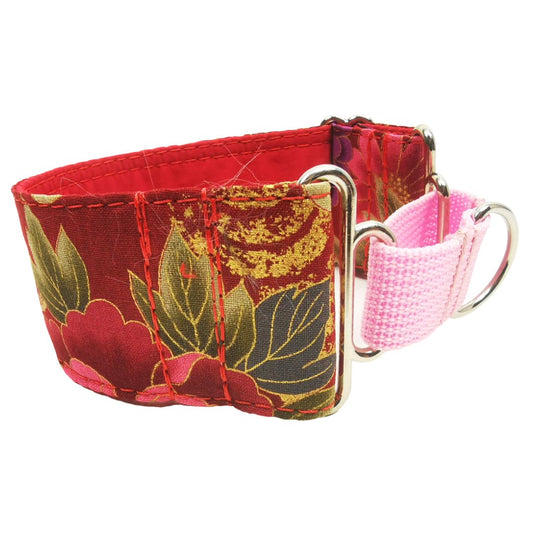 Sofortkauf-Martingale-Halsband-reduziert-Japan-Kranich&Flowers-red-gold XXS (18-24 cm)