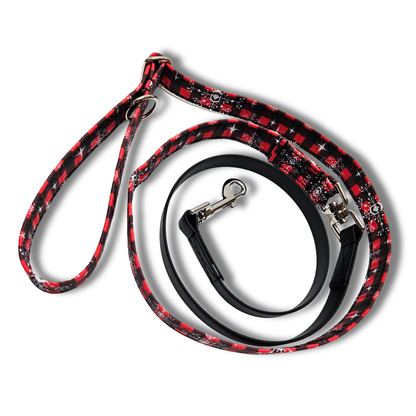 individuell verstellbare Hundeleine kombiniert mit BioThane und Gurtband im weihnachtlichen Design, Christmas is comming soon, XMAS Hundehalsband und Hundeleine, Halsband und Leine mit Schneeflocken, Sofortkauf Hundehalsband, Sofortkauf Hundeleine von Angy's DogDesign